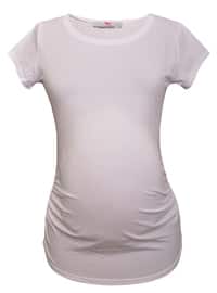 White - Cotton - Crew neck - Maternity Blouses Shirts
