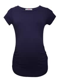 Navy Blue - Cotton - Crew neck - Maternity Blouses Shirts