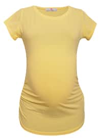 Yellow - Cotton - Crew neck - Maternity Blouses Shirts