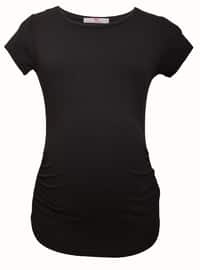 Black - Cotton - Crew neck - Maternity Blouses Shirts