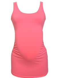 Pink - Cotton - Crew neck - Maternity Blouses Shirts