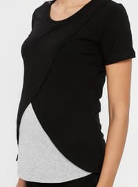 Black - Gray - Crew neck - Maternity Blouses Shirts