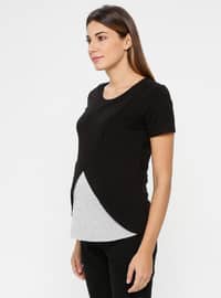 Black - Gray - Crew neck - Maternity Blouses Shirts