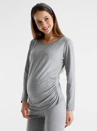 Gray - - Crew neck - Maternity Blouses Shirts