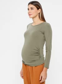 Khaki - Crew neck - Maternity Blouses Shirts