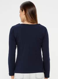 Navy Blue - Crew neck - Maternity Blouses Shirts