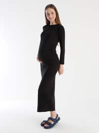 Black - Crew neck - Unlined - Maternity Dress