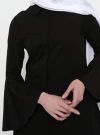 Black - Button Collar - Unlined - Cotton - Dress