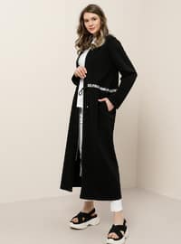 Black - Unlined - Crew neck - Cotton - Plus Size Coat