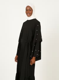 Pearl Flounced Detailed Dress - Black