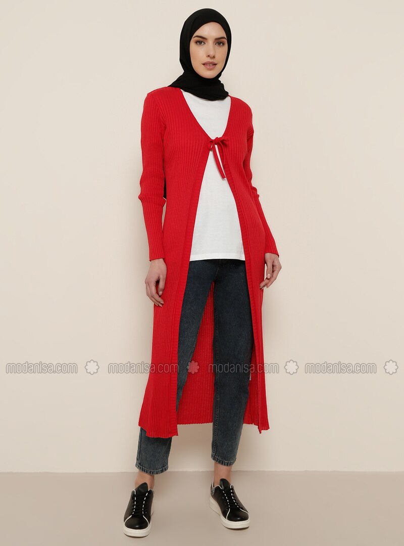 Red - Cotton - Cardigan
