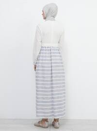 Blue - White - Stripe - Crew neck - Fully Lined - Cotton - Dress