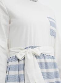 Blue - White - Stripe - Crew neck - Fully Lined - Cotton - Dress