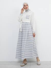 Blue - White - Stripe - Crew neck - Fully Lined - Cotton - Dress