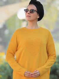 Heart Patterned Sweater Tunic Mustard