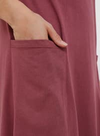 Natural Fabric Pocket Detailed Dress Plum