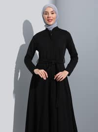 Black Zippered Abaya With Hidden Zipper