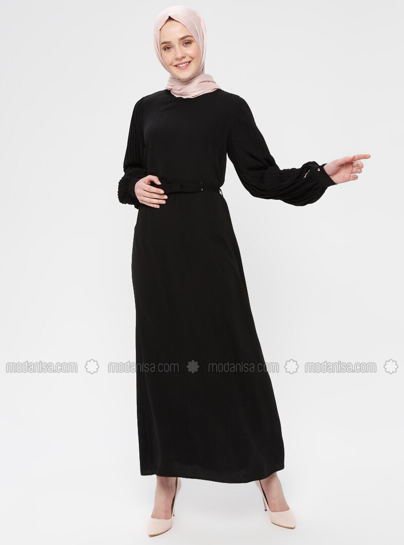 Black - Polo neck - Unlined - Cotton - Dress