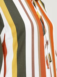 Khaki - Stripe - Crew neck - Unlined - Dress