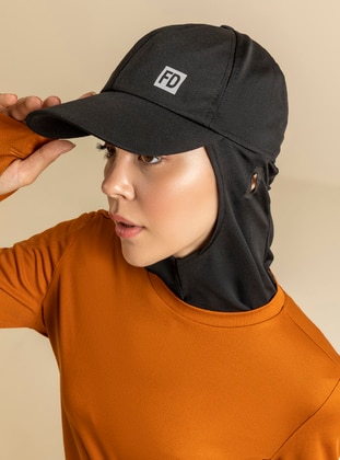 Cap And Sports Hijab With Headphones Black