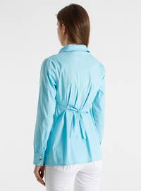 Blue - Cotton - Point Collar - Maternity Blouses Shirts