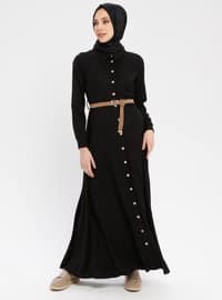 Black - Point Collar - Unlined - Cotton - Dress
