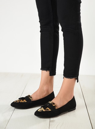 Black - Leopard - Flat - Flat Shoes - Shoestime