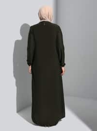 Khaki - Unlined - Crew neck - Plus Size Dress