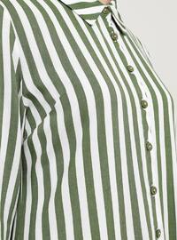 Natural Fabric Striped Tunic - Khaki Ecru