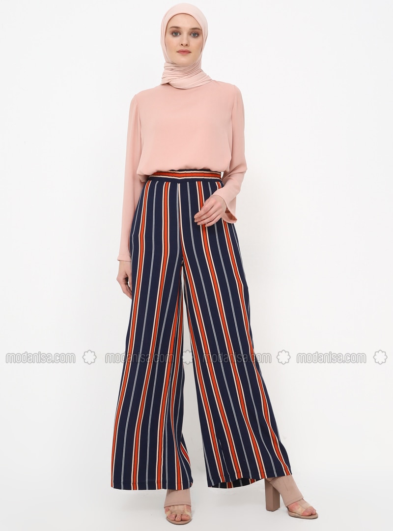 blue and red striped pants