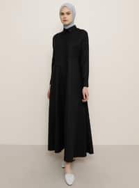 Black - Point Collar - Unlined - Cotton - Dress
