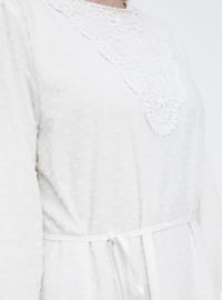 White - Ecru - Unlined - Crew neck - Cotton - Plus Size Dress