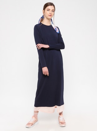 Navy Blue - Cotton - Loungewear Dresses - Siyah inci