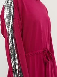 Pink - Fuchsia - Floral - Point Collar - Dress