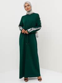 Green - Emerald - Floral - Point Collar - Dress