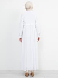 White - Ecru - Crew neck - Unlined - Cotton - Dress