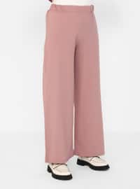 Düğme Detaylı Rahat Tunik Pantolon İkili Takım - Gül Kurusu