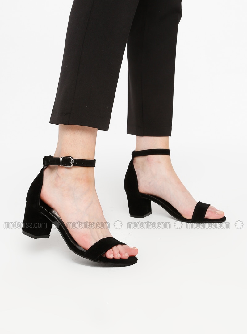 black heel slippers