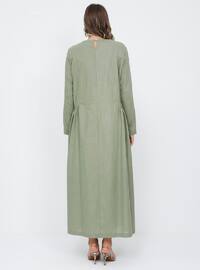 Plus Size Pocket Detailed Cotton Dress Soft Khaki