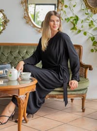 Black - Fully Lined - Crew neck - Plus Size Dress