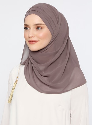 Pearl Embellished Chiffon Fringed Instant Hijab Mink Instant Scarf