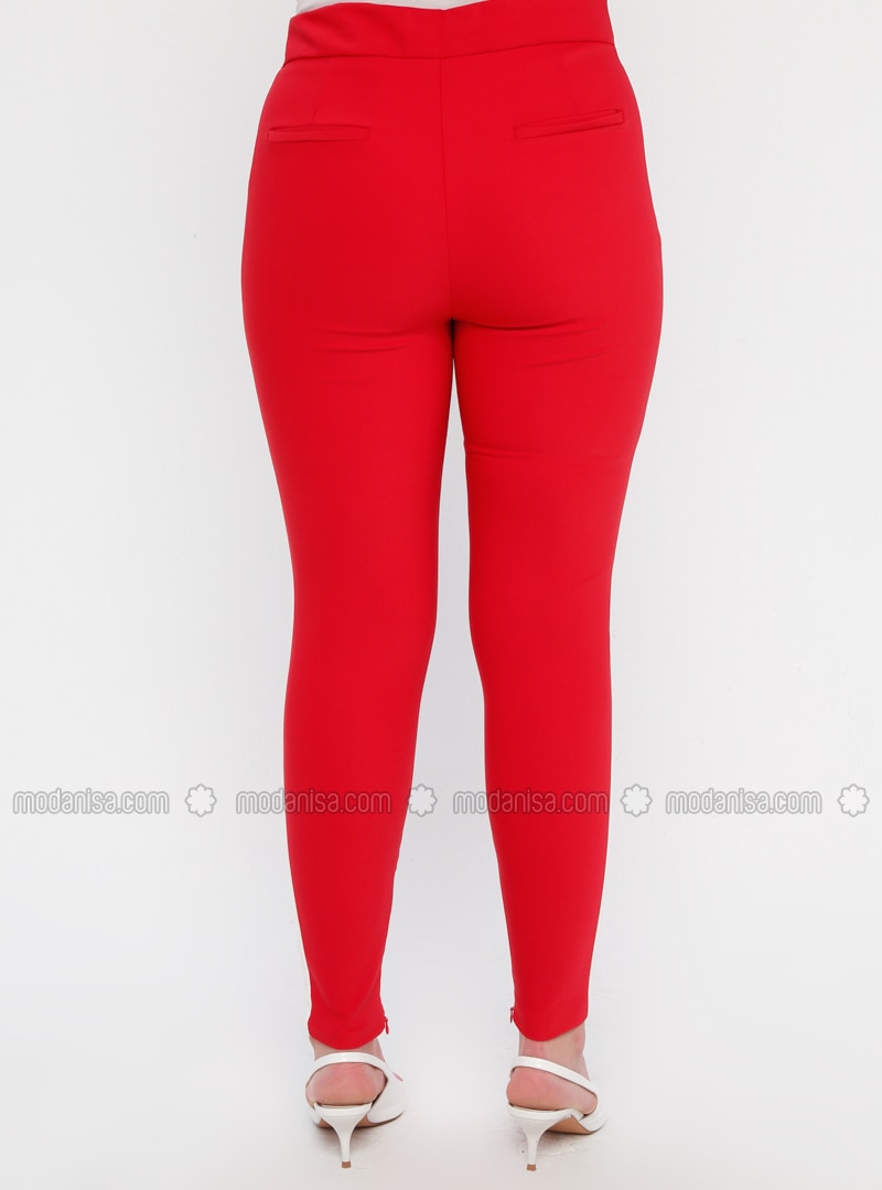 red plus size pants