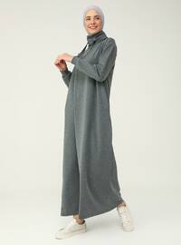 Modest Dress Anthracite With Turtleneck Collar And Pockets