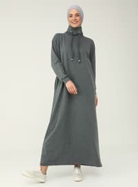 Modest Dress Anthracite With Turtleneck Collar And Pockets