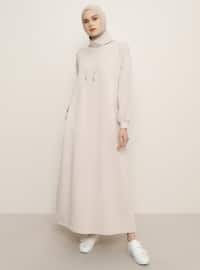أبيض - بودرة - قبة عالية - نسيج غير مبطن - - فستان