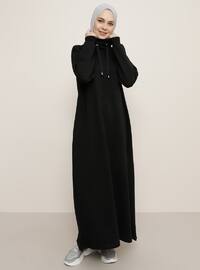 Siyah - Yüksek yakalı - Astarsız kumaş - - Elbise