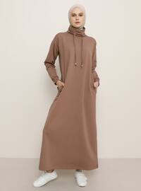 Brown - Polo neck - Unlined - - Dress