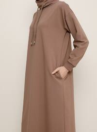 Brown - Polo neck - Unlined - - Dress