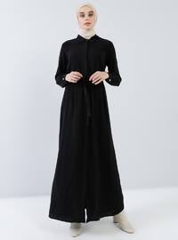 Siyah - Fransız yaka - Astarsız kumaş - Viskon - Elbise