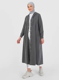 Hood Detailed Snap Fastened Sports Overcoat Anthracite Coat